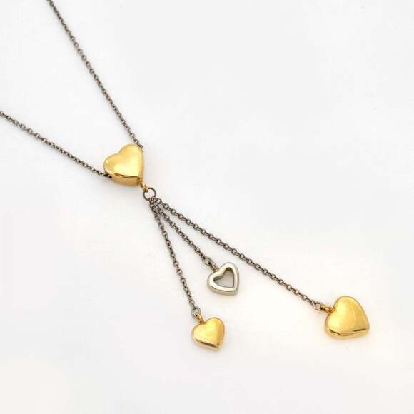 Tiffany Necklace Multi-Heart Drop 18K Yellow Gold 18KWG White Women's - Picture 2 of 6